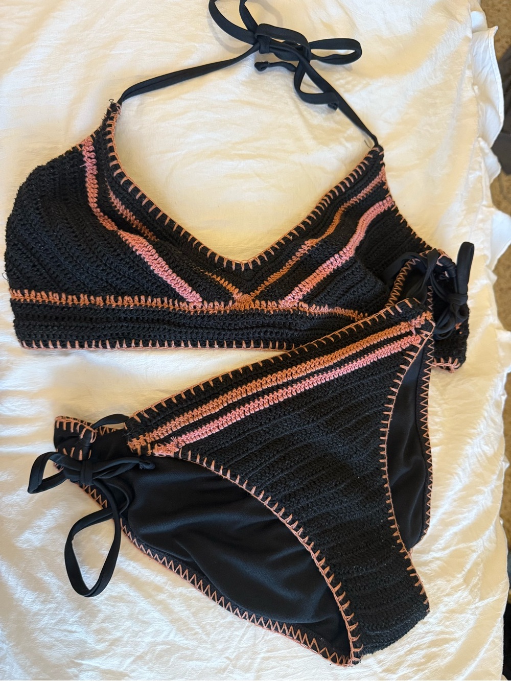 Xhilaration Target Black Bikini with Pink & Peach Crochet Trim